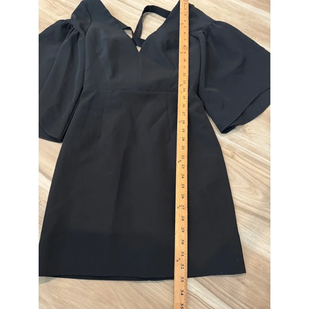 Milly Cady Bell Sleeve Black V Neck Mini Dress Tie back cocktail‎ Party Dress d1